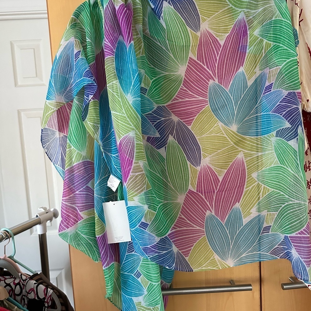 Colorful Leaf Pattern Scarf can also be used as sarong or Pareo